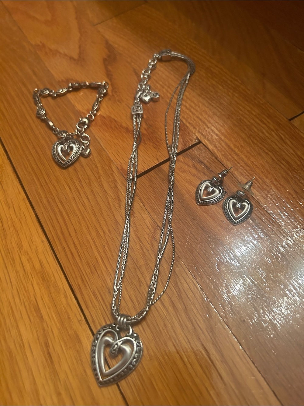 Brighton Silver Heart Necklace, Bracelet & Stud Earrings Set